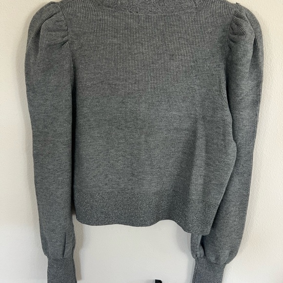 Express Shine Tipped V-Neck Cardigan Gray - Picture 2 of 6